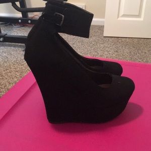 Black suede wedges